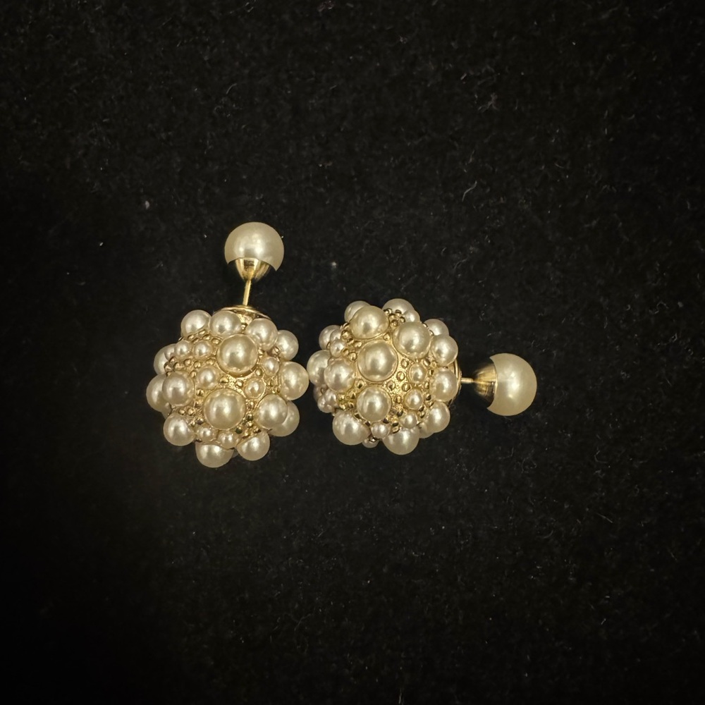 Dior Gold and Silver Crystal Earrings with Pearl Drops - Picture 7 of 8